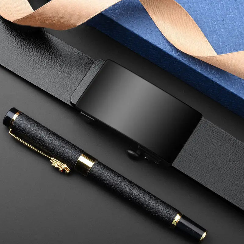 Men Leather Belt Black Metal Toothless Automatic Buckle Business Casual PU Leather Men's Fashion High Quality Belt