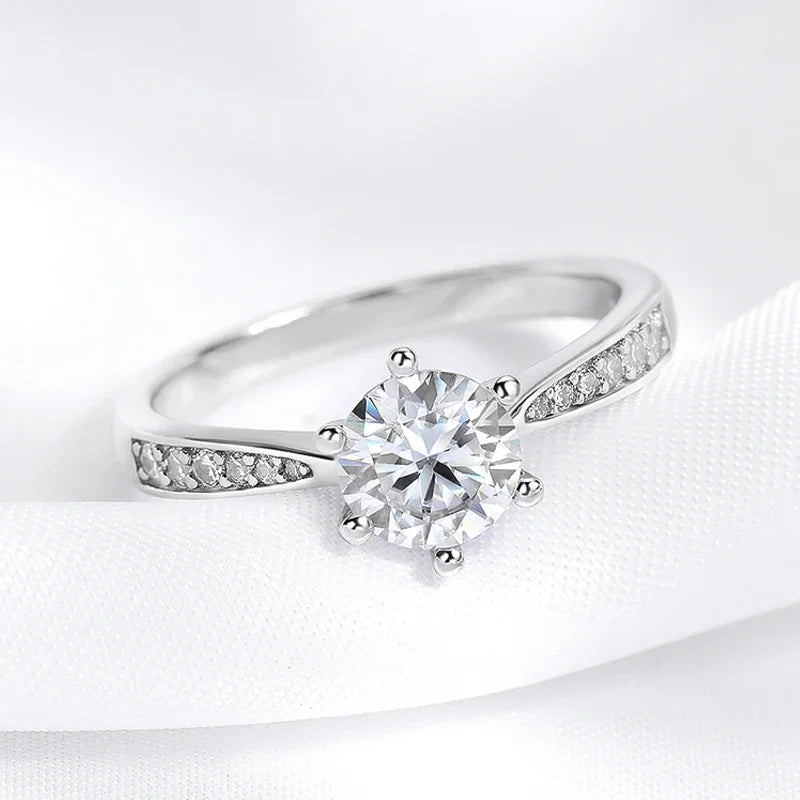 Real 0.3-3CT Moissanite Wedding Ring for Women Sterling Silver Round Brilliant Diamond Solitaire Engagement Rings Gift