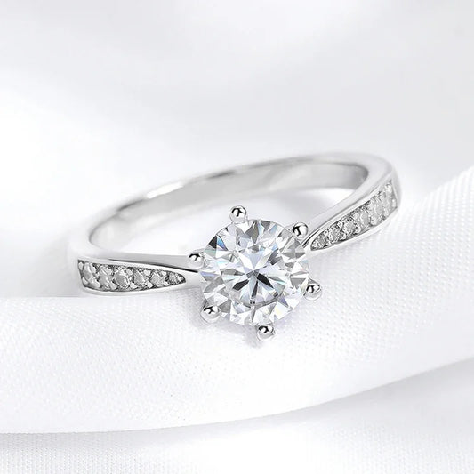 Real 0.3-3CT Moissanite Wedding Ring for Women Sterling Silver Round Brilliant Diamond Solitaire Engagement Rings Gift