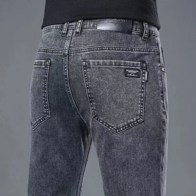 2023 Spring and Autumn New Classic Fashion Solid Color Elastic Small Legs Men's Casual Slim Comfortable Breathable Jeans 28-36