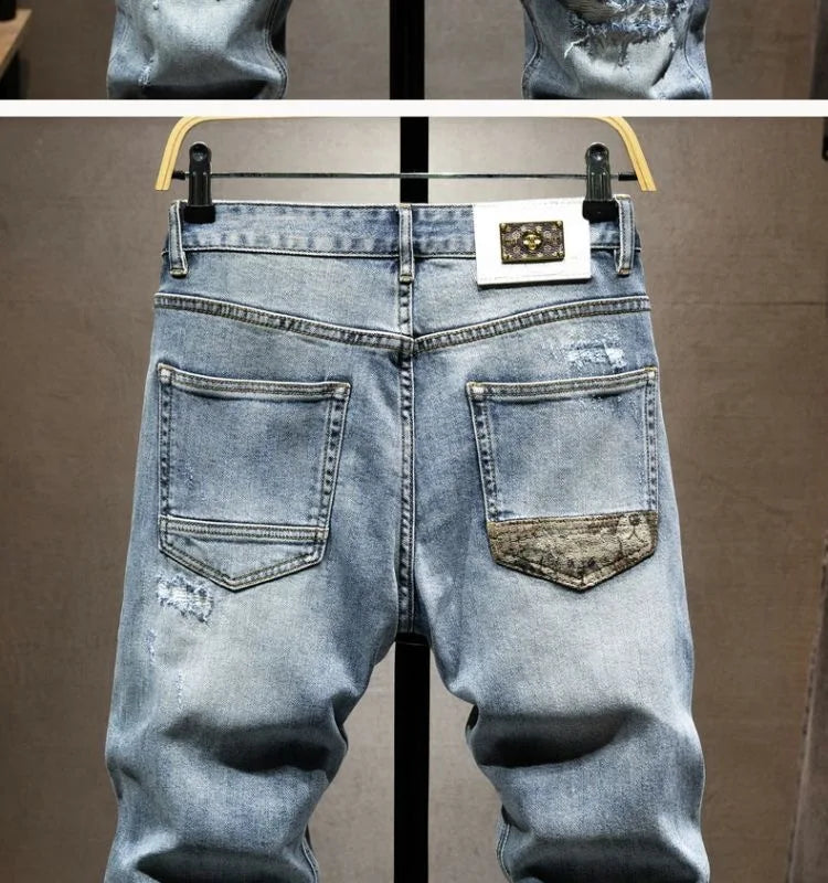2023 Spring and Autumn New Fashion Trend Ripped Elastic Slim Legs Men's Casual Comfortable Breathable High-Quality Jeans 28-36