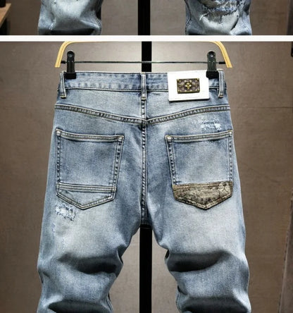 2023 Spring and Autumn New Fashion Trend Ripped Elastic Slim Legs Men's Casual Comfortable Breathable High-Quality Jeans 28-36