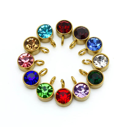 144Pcs/Lot Stainless Steel Birthstone Charms For Women Girl Pendant Earrings Bracelet Jewelry Gift Making DIY Accessories