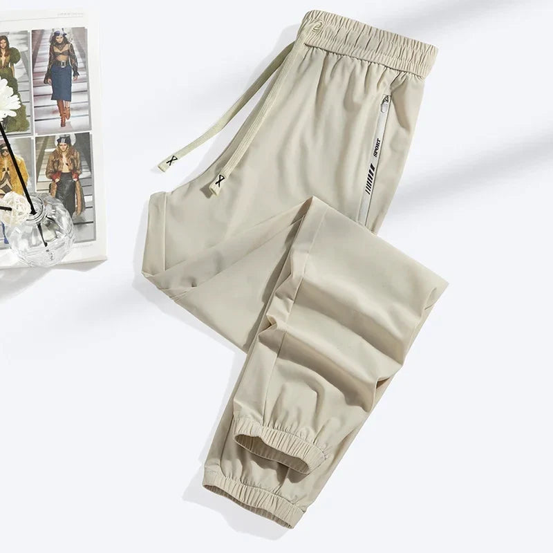 2026 Summer Ice Silk Elastic Joggers Pants for Men Women Thin Trendy Loose Sports Casual Couples Comfortable Straight Leg Tights