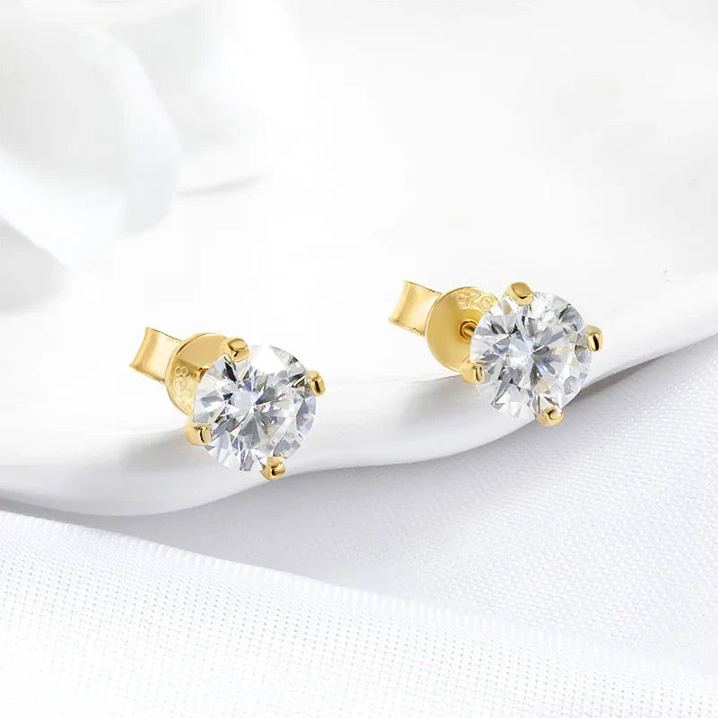Original S925 Sterling Silver Moissanite Stud Earrings VVS Round Cut 18k Gold Imitation Diamond Ear Studs for Women Gift