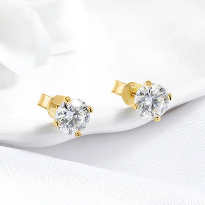 Original S925 Sterling Silver Moissanite Stud Earrings VVS Round Cut 18k Gold Imitation Diamond Ear Studs for Women Gift