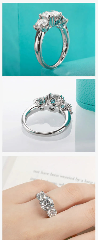 5cttw D Color Moissanite Luxury Three Stone Engagement Ring 925 Silver Rings 18K Gold Plated Customs Jewelry Wholesale