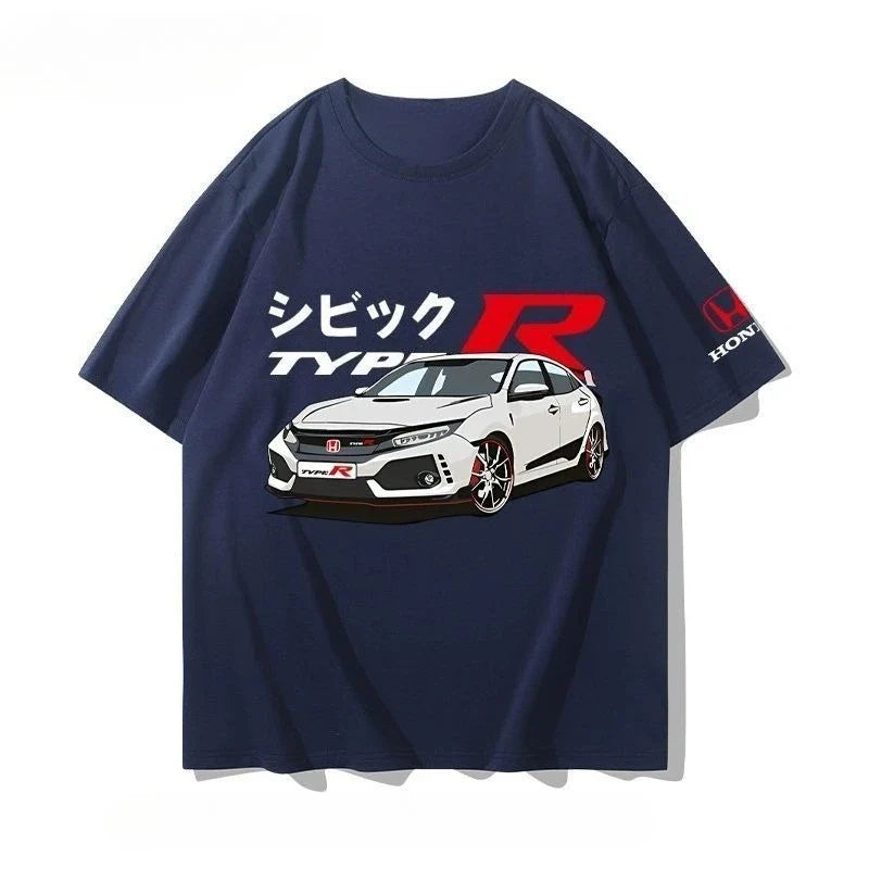 Honda Civic Motorcycle Short-sleeved Classic Modified Car Culture JDM Car Racing Fan T-shirt Club Men's Top