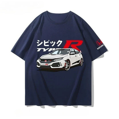 Honda Civic Motorcycle Short-sleeved Classic Modified Car Culture JDM Car Racing Fan T-shirt Club Men's Top