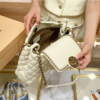 Brand genuine leather chain bag for women in 2025, new designer with a sense of luxury, large capacity underarm shoulder bag