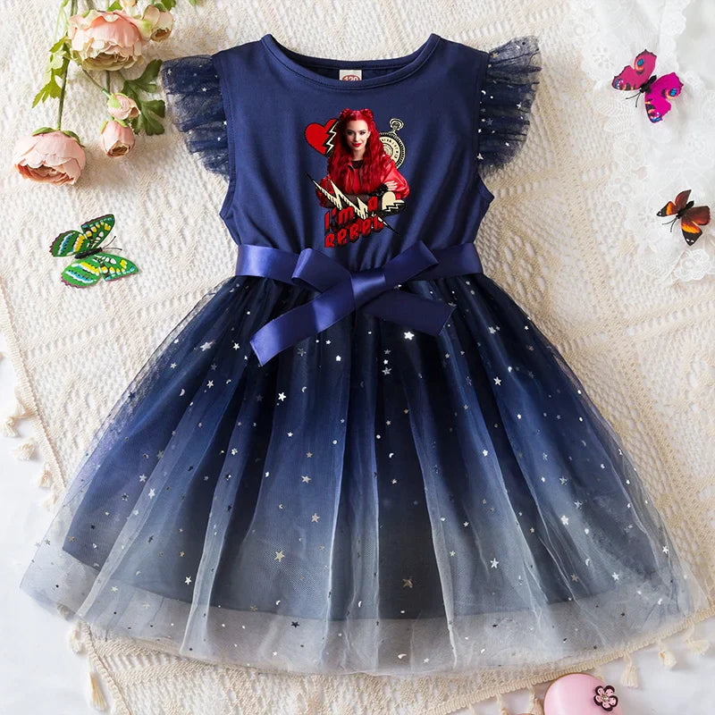 Girls Sequin Tutu Dress with Bow Flutter Sleeves Summer Princess Party Outfit for Toddler Kids 2-6 Years