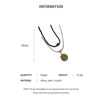 2 Pcs Vintage Peace Buckle Pendant Necklaces Natural Stone Beads Chains Choker Necklace Set Women Men Chinese Style Jewelry
