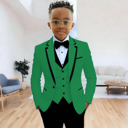 Fashion Formal Wear Suits For Boy (Jacket+Pants+Vest) Notched Lapel 3 Pieces Kids Flower Boys Wedding Party Dress Blazer Sets