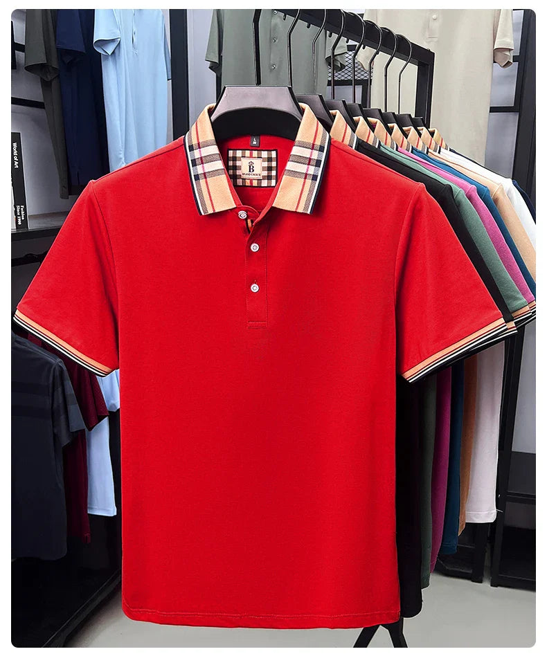 Luxury brand short sleeve polo shirt men fashionable simple solid color summer mercerized cotton breathable casual lapel T shirt