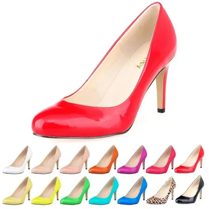 New Classic Women Pumps Sexy Round Toes 9cm Mid Med Kitten High Heels Shoes Spring Brand Design Black Red Dress Wedding Shoes