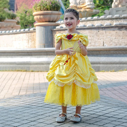 Girls Belle Cosplay Princess Dress Children Beauty Beast Clothes Birthday Carnival Christmas Party Costume Kids Ball Gown 2-11T
