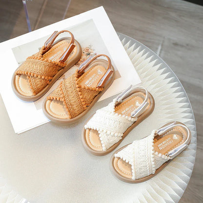 Girls Summer Beach Shoes Ethnic Style Kids Casual Sandals Soft Sole Fashion Children Retro Princess Shoes 2025 Summer New