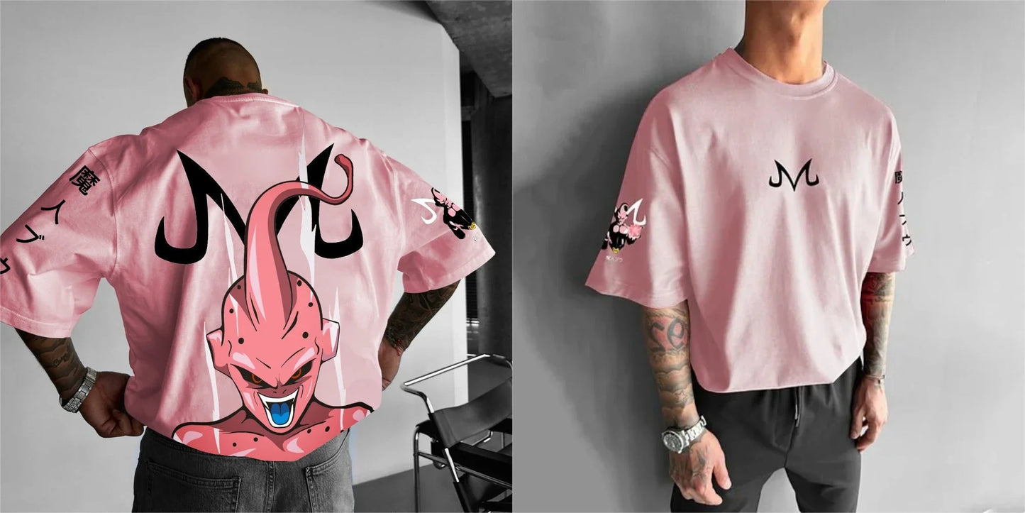 2026 Summer Dragon Ball Oversized T-shirt High Quality 100% Cotton Kid Buu Print Unisex Retro Casual Tee for Adults Kids