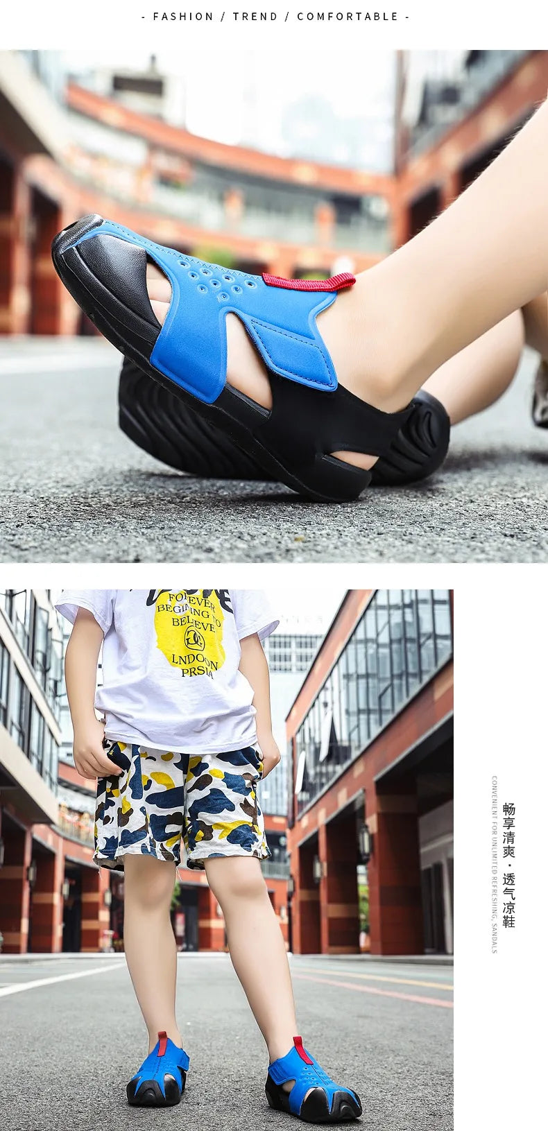 Kids Sport Sandals Summer Boys Closed-Toe Water Shoes, Non-Slip Luxury Beach Flat Shoes for Toddler Boys Girls