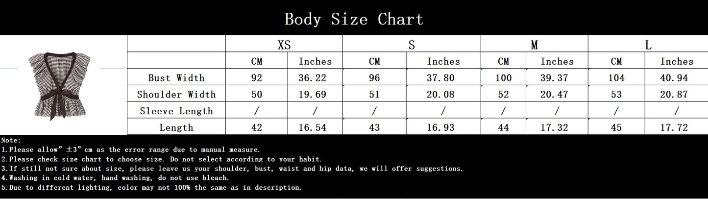 Casual Chic Women Tops Plaid V-Neck Sleeveless Bow Folds Short Tops Fashion 2026 Spring Summer Holiday Female Y2K Tops