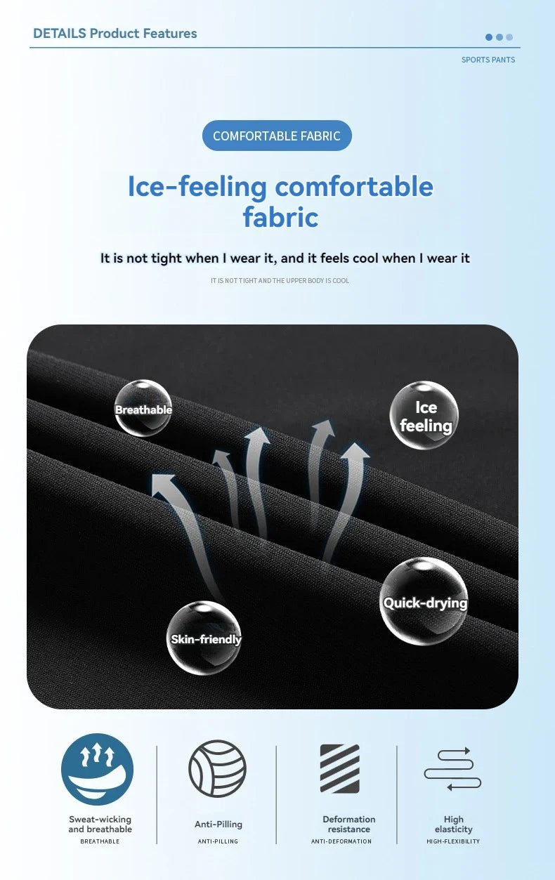 Summer Ice Silk Men Quick Drying Breathable Casual Pants Comfortable Loose Large Size High Elastic Outdoor Running Sports Pants