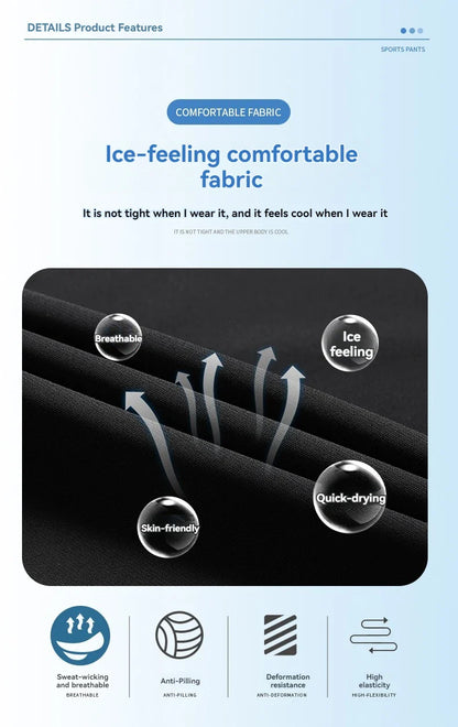 Summer Ice Silk Men Quick Drying Breathable Casual Pants Comfortable Loose Large Size High Elastic Outdoor Running Sports Pants