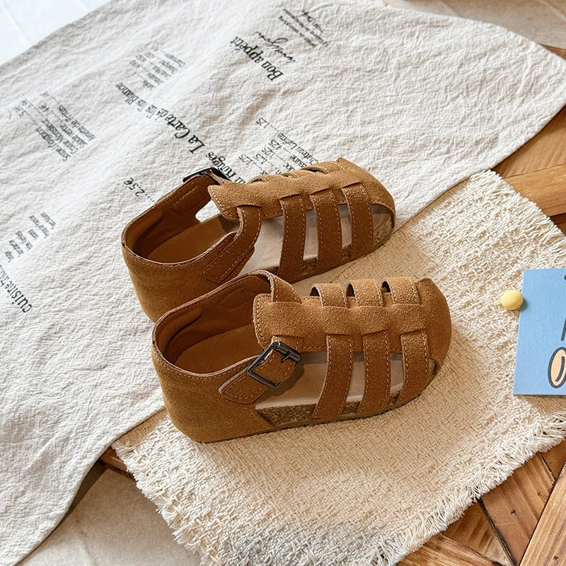 Kids'Casual Shoes Sandals PU Leather Fashion Solid Color Summer Shoes For Girls Buckle Anti-slip Brown White Shoes Size 21-30