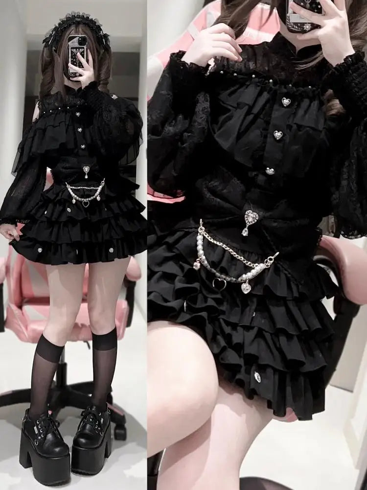 Japanese Mines Mass-produced High-waisted Puffy Pumpkin Pants Skirt 2025 Summer New Gothic Style Dark Girl Cute Lolita Skirt