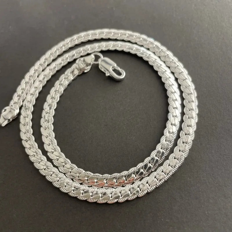 925 Sterling Silver 6MM Full Sideways Chain Necklace for Women Men Fashion 8/18/20/22/24 Inch Jewelry Sets Wedding Jewelry Gift