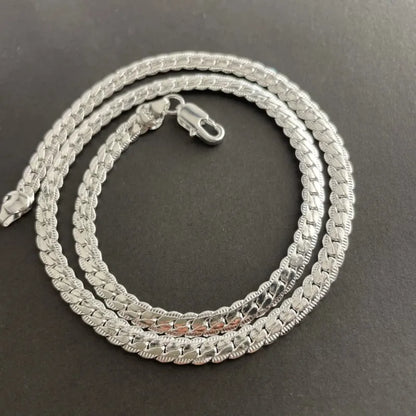 925 Sterling Silver 6MM Full Sideways Chain Necklace for Women Men Fashion 8/18/20/22/24 Inch Jewelry Sets Wedding Jewelry Gift