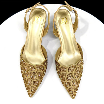 Women's Blue Color Heels with Rhinestone Accents & Matching Bag Set - Elegant Italian Fashion Pointed Toe Design