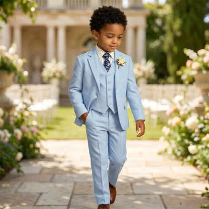 Ship Today Wedding Ring Bearer Page Boy Tuxedo Communion Suit Boy's Formal Linen Suit 4-Piece Jacket Vest Pants Tie Bowtie