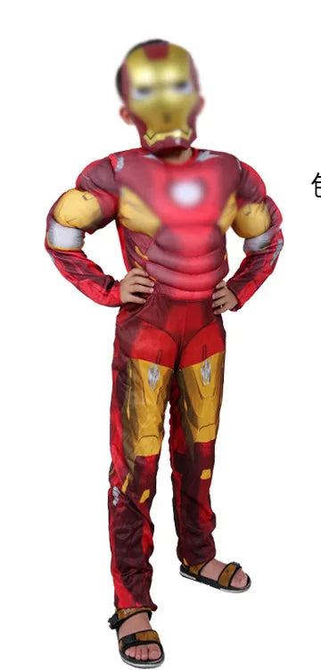 Kids Yellow Iron Man Costume Superhero Muscle Suit with Mask Role Play Costume for Halloween Christmas Party Performance