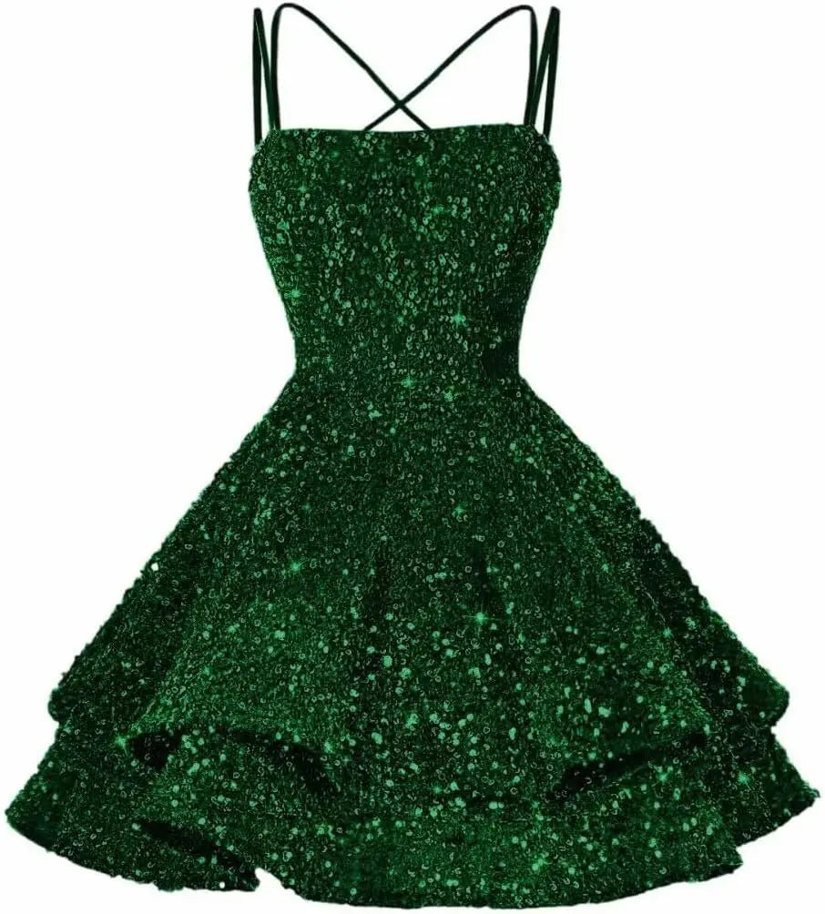 Sequin Short Square Neck Homecoming Dress for Teen Sparkly Prom Dress Sweet 16 Photo Shoot Cocktail Gowns Graduation Dress