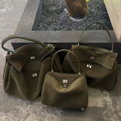 Suede Leather Tote Bag for Women Large Capacity Cowhide Shoulder Bag Designer Lock Satchel Chic Soft Nubuck Crossbody Purse