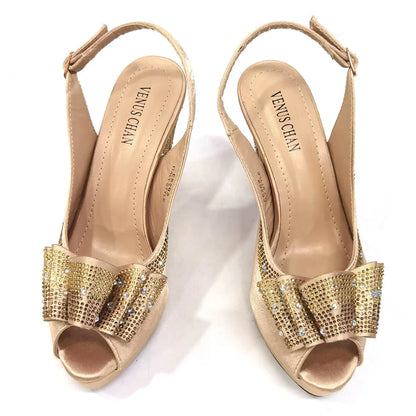 Newst Hot Selling Pointed Toe Slingback Sandals with Bag Set in Coffee Color For Women Wedding Party