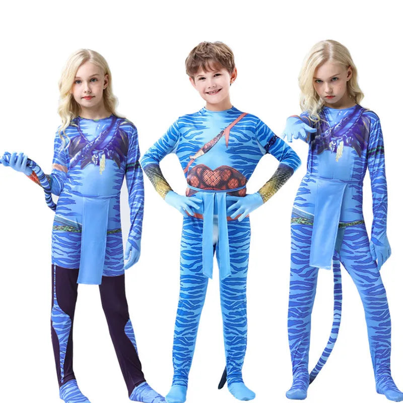 Avatar Costume for Kids Cosplay Alien Child Boy Girl Avatar The Way of Water Christmas Halloween Masquerade Party Dress Up