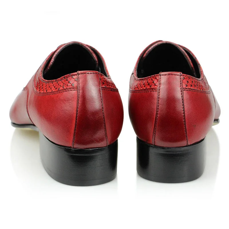 Wedding Red Shoes For Men Lace Up Fashion Derby Shoes Formal Business Office Genuine Leather Pointed Toe Dress Man Shoe