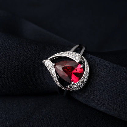 Pear 2.67ct Simulated Nano Emerald Created Ruby 925 Sterling Silver Ring for Women Statement Wedding Gemstone Jewelry