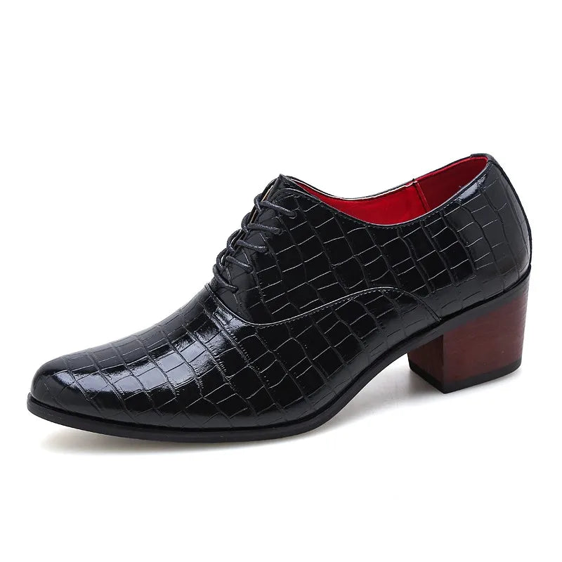 New 2025 Luxury Gold Men High Heel Leather Shoes Moccasins Designer Pointed Dress Shoes Men Wedding Formal Shoes Big Size 46