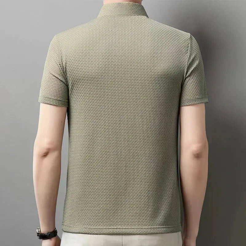 Men's Business Polos Casual Short Sleeved Bone Flower Solid Color POLO Shirt Fashion Breathable Comfortable Summer Versatile Top