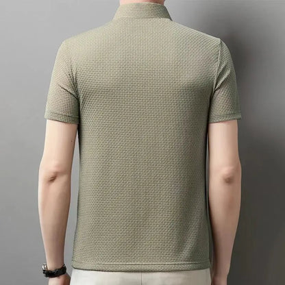 Men's Business Polos Casual Short Sleeved Bone Flower Solid Color POLO Shirt Fashion Breathable Comfortable Summer Versatile Top