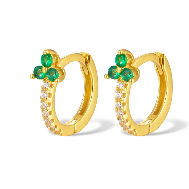 925 Sterling Silver Romantic Color Zircon Three-petal Flower Stud Earrings for Women Fashion Huggies Piercing Jewelry