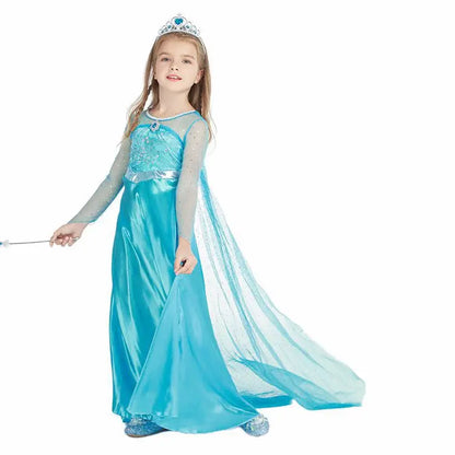 2026 Frozen Elsa Snow Queen Princess Dress Up Girls Fancy Costume Kids Role-play Carnival Children Birthday Party Dresses