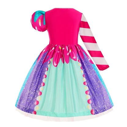 New Sweet Lollipop Candy Girl Dress Carnival Party Little Kids Birthday Costume Fancy Rainbow Tutu Children Wedding Clothes