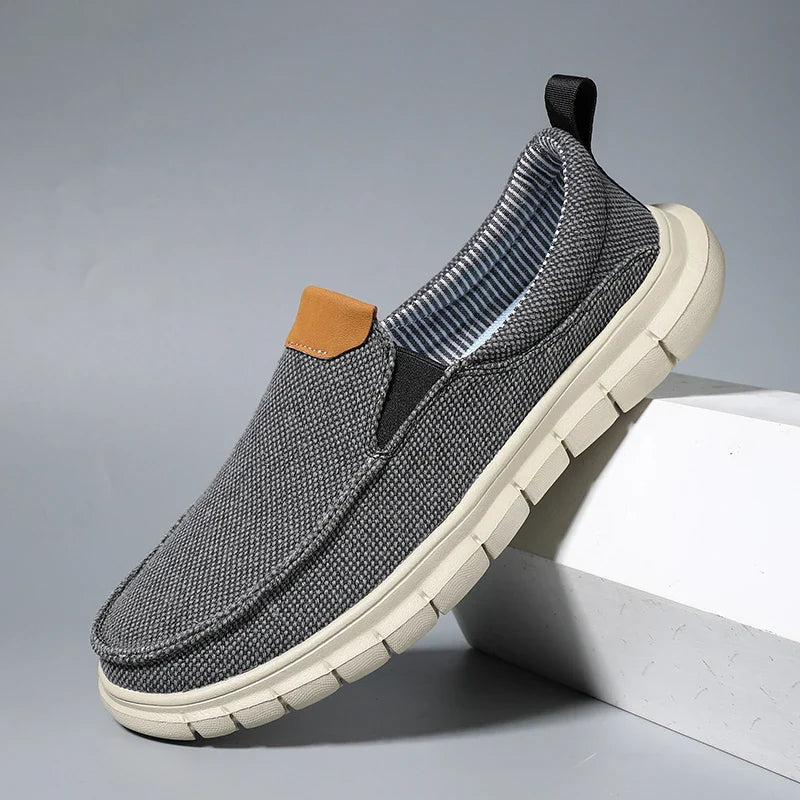 Sapatilhas casuais masculinas de lona estilo britânico, para uso externo, mocassins, moda slip-on, sapatilhas macias e simples, confortáveis, feitas à mão, sapatos de barco para dirigir, sapatos de grife