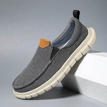 Sapatilhas casuais masculinas de lona estilo britânico, para uso externo, mocassins, moda slip-on, sapatilhas macias e simples, confortáveis, feitas à mão, sapatos de barco para dirigir, sapatos de grife