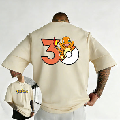 2026 Pokémon 30th Anniversary Charmander Printed T-shirt Summer Men's and Women's Loose Casual Hip Hop Trendy Short Sleeve Top