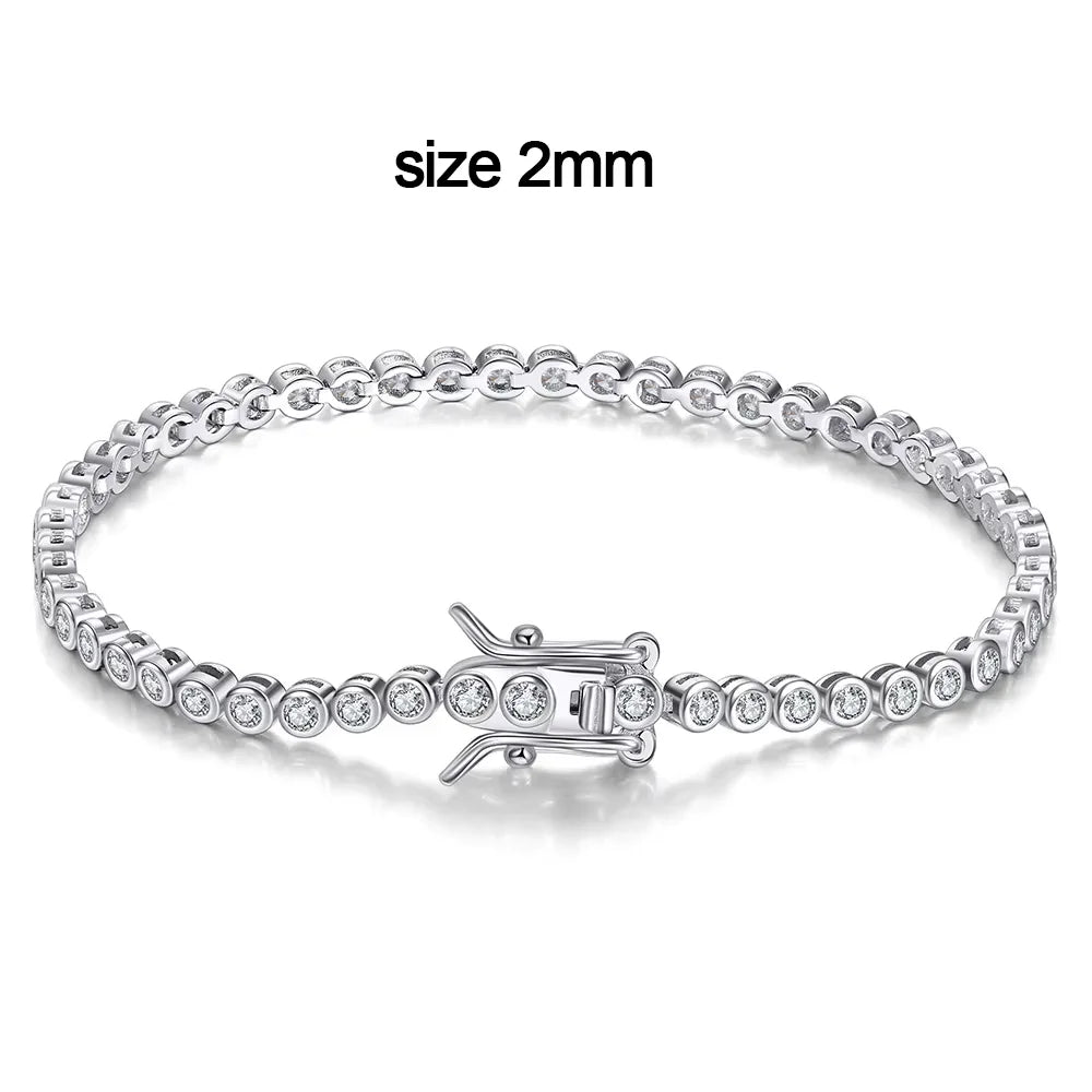 2mm Moissanite Tennis Bracelet for Woman Men Hip Hop Chain with GRA 100% Sterling Sliver 18k White Gold Plated Bracelet