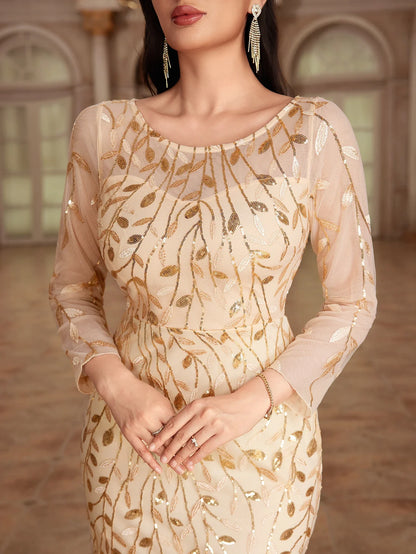 2024 Plus Size Evening Dresses Mermaid O Neck Full Sleeve Lace Appliques  vestidos elegantes  party dress  long